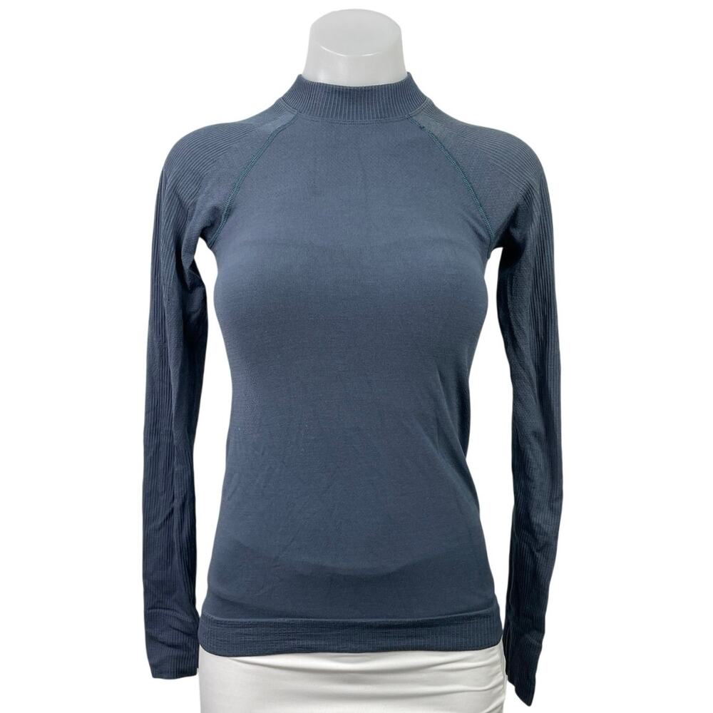 Lululemon Keep the Heat Thermal Blue Wool Long Sleeve Activewear Shirt Top Sz XS